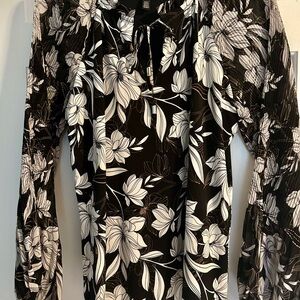 White House Black Market Monochrome Floral Blouse, Large